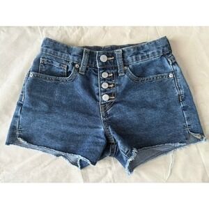 Old Navy Girls Shorts Sz 8 High Rise Button Fly Denim Frayed Hem Adjust Waist